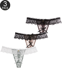 3-Pack Sexy Leopard Print Lace Trim Bell-Decorated Thongs