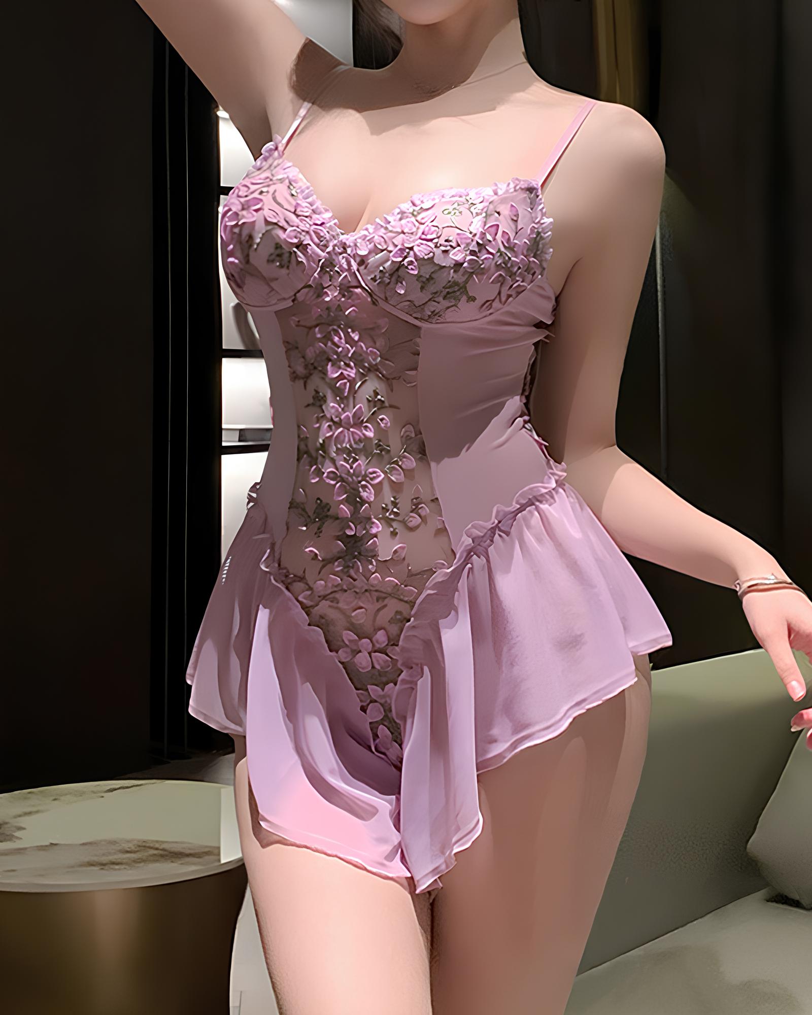 Sexy Floral Embroidered Mesh See-through Slip Dress Lingerie Main image