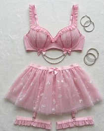 Sexy Beaded Chain Sheer Mesh Lingerie Set