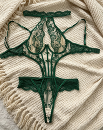 Sexy Embroidered Mesh Underwire Backless Bodysuit