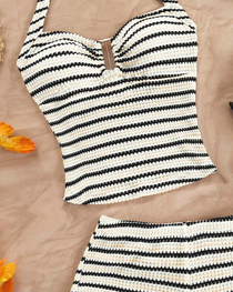 Sexy Beach Vacation Striped Halter Bikini Set