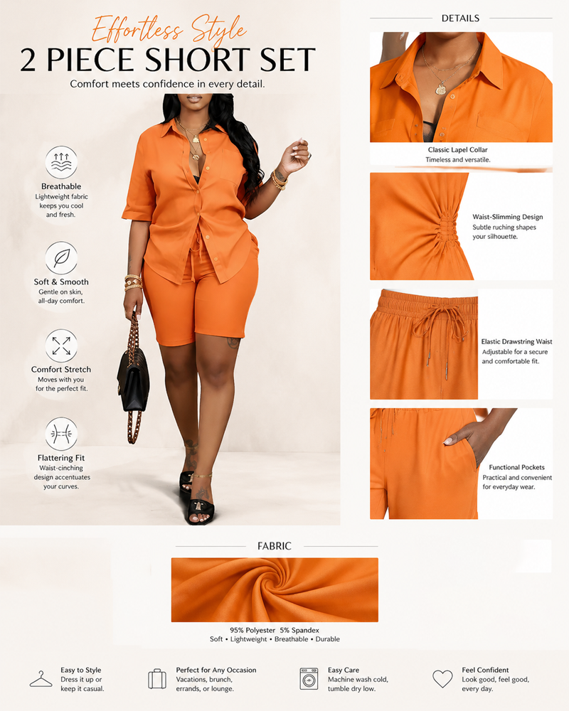 Fashion Solid Color Waist-Cinched Shirt Casual Set