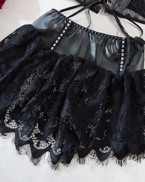 Leather Lace Patchwork Adjustable Strappy Lingerie Set