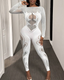 Lace mesh hollow-out high-stretch sheer jumpsuit