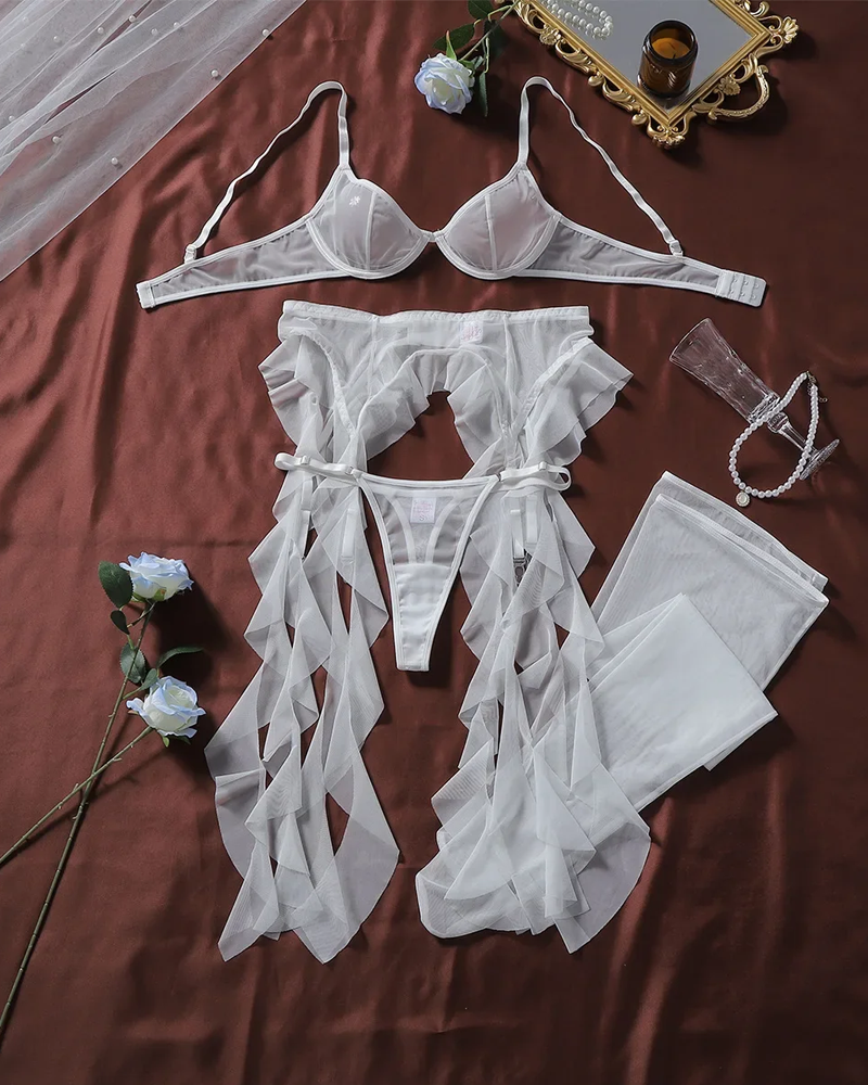 Sexy Sheer Mesh Two-Piece Lingerie Set with Stockings