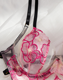 Sexy Deep-V Shaping Sheer Floral Embroidered Lingerie Set