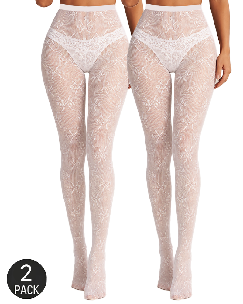 2-Pack Bow-Decorated Fishnet Stockings