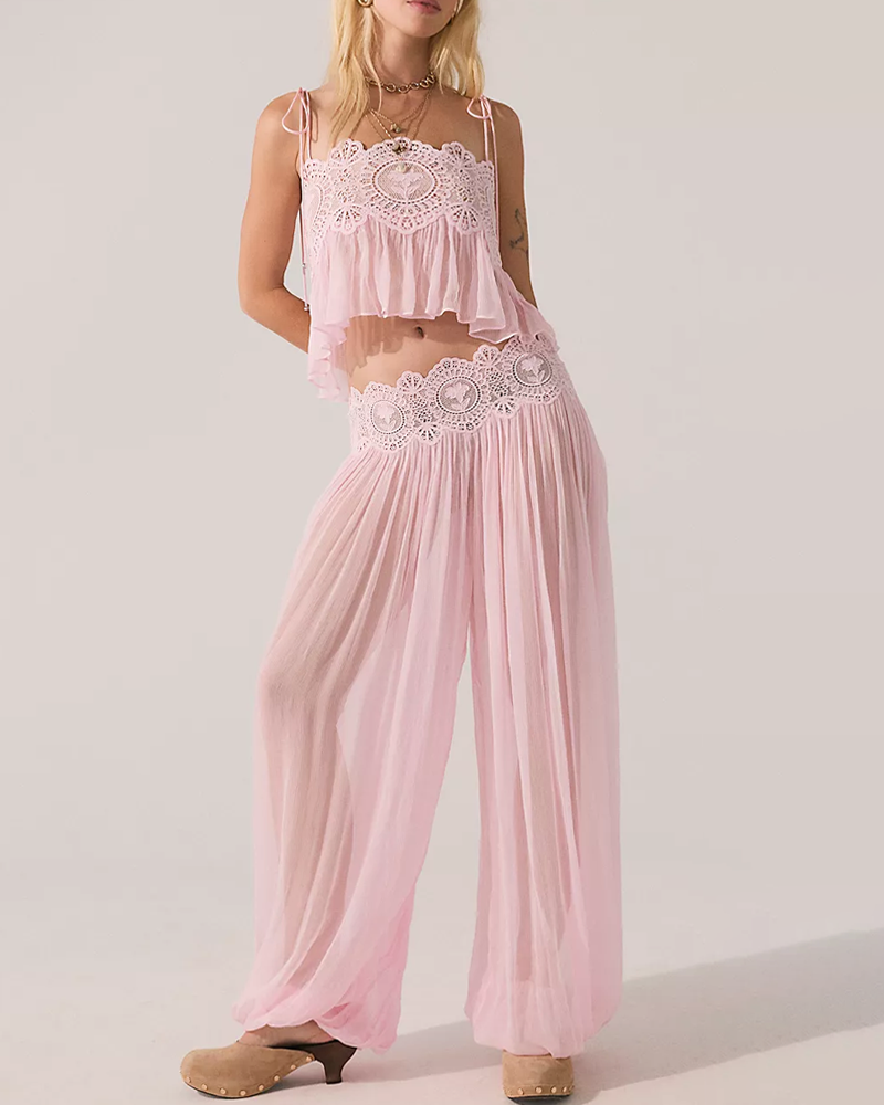 Sexy Elegant Lace & Chiffon Sheer Casual Set
