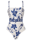 Adjustable Straps Blue & White Floral Print Swimsuit Set