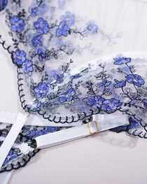 Sexy Floral Embroidered Mesh Boned Bustier Lingerie Set