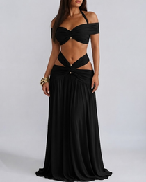 Sexy Halter Crop Top & Bodycon Maxi Skirt Set