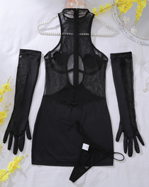 Heart Halter Neck Sleeveless Sheer Mesh Cutout Bodycon Dress