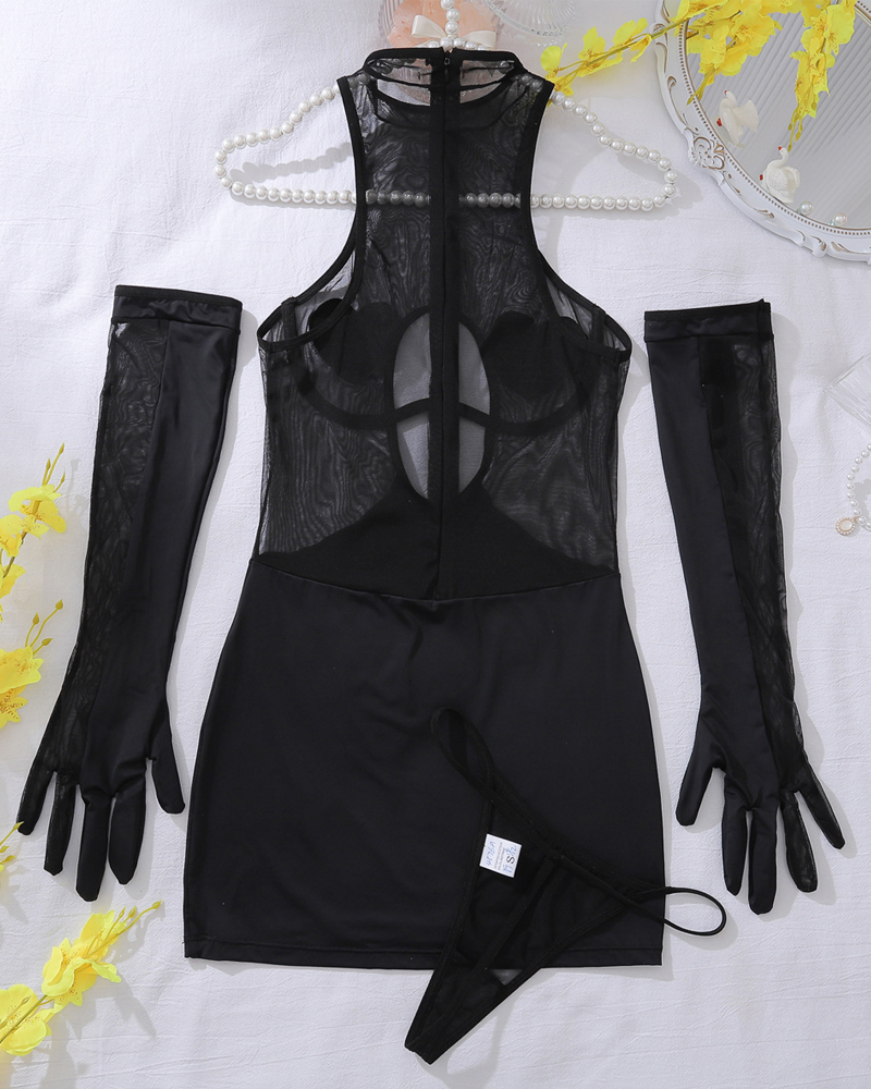 Heart Halter Neck Sleeveless Sheer Mesh Cutout Bodycon Dress