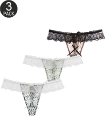 3-Pack Sexy Leopard Print Lace Trim Bell-Decorated Thongs