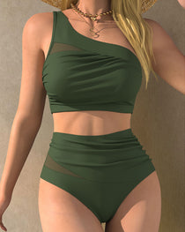 Sexy One-shoulder See-through Mesh Bikini Swimsuit