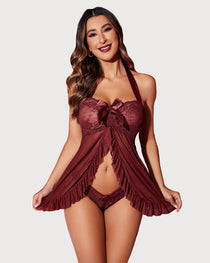 Lace Babydoll Open Front Halter Nighty