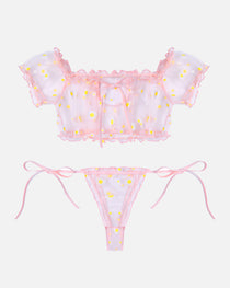 Floral Mesh Ruffle Lingerie Set