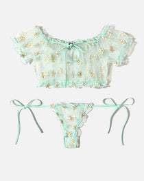 Floral Mesh Ruffle Lingerie Set
