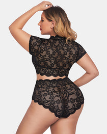 Plus Size Floral Lace Trim Set