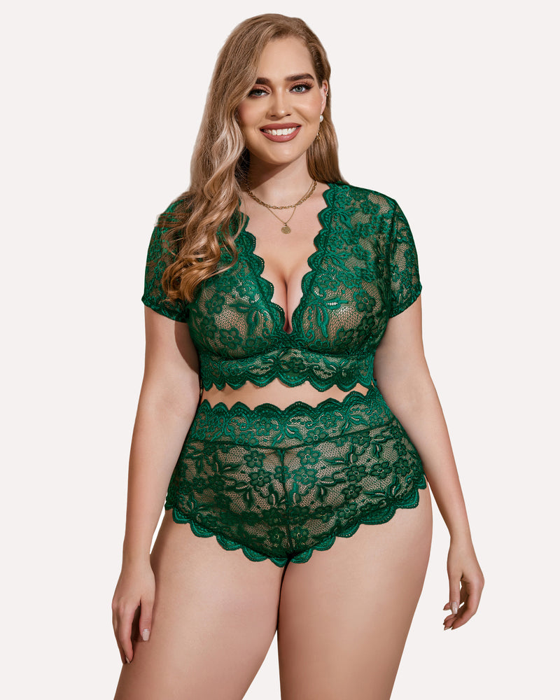 Plus Size Floral Lace Trim Set Main image