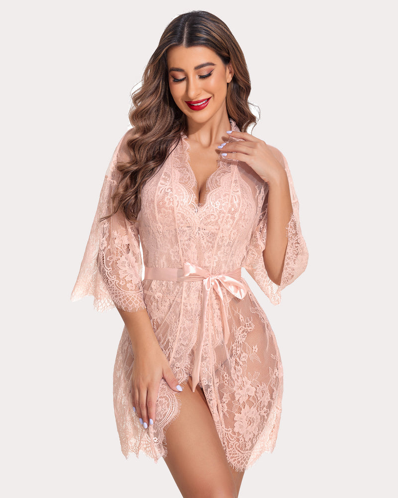 2 Piece Set Lace Robe with Teddy Secondary image