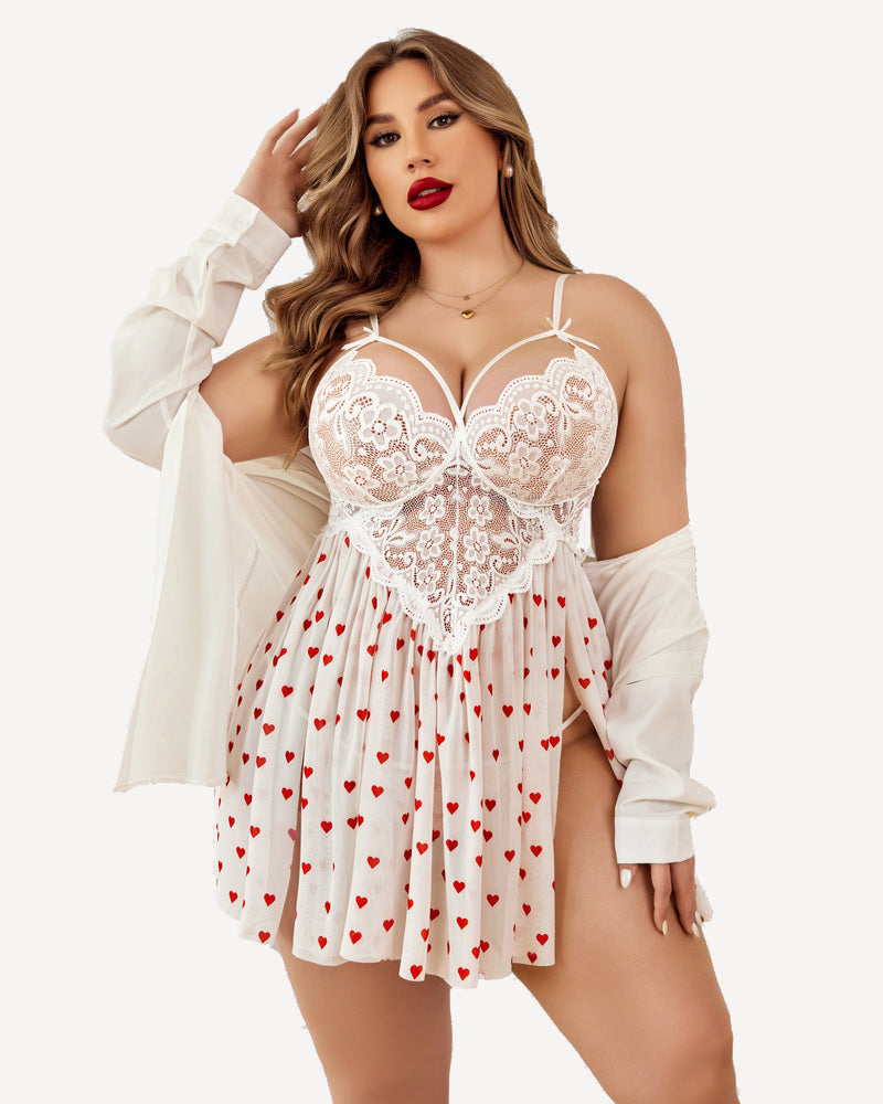 Plus Size Heart Lace Side Slit Nightdress Main image