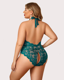 Plus Size Lace Halter Teddy