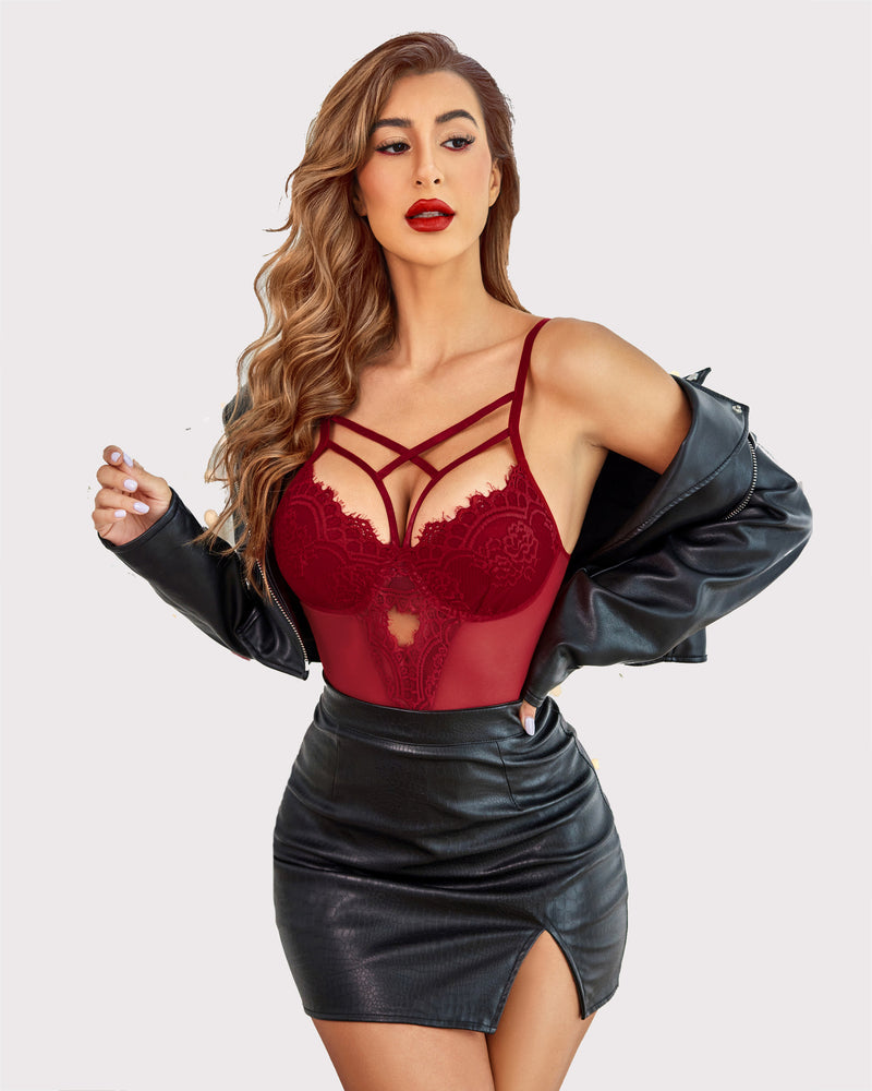 Floral Lace Crotchless Bodysuit Secondary image