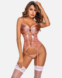 Faux Leather Corset With Garter Belt