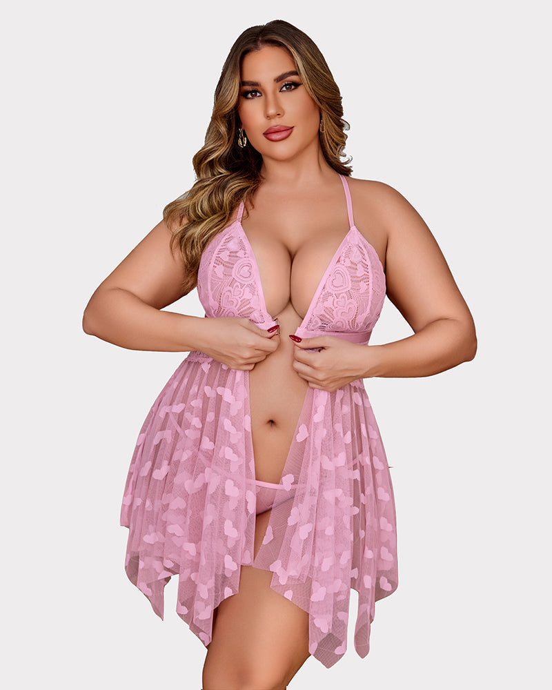 Plus Size Lace Front Slit Nightdress