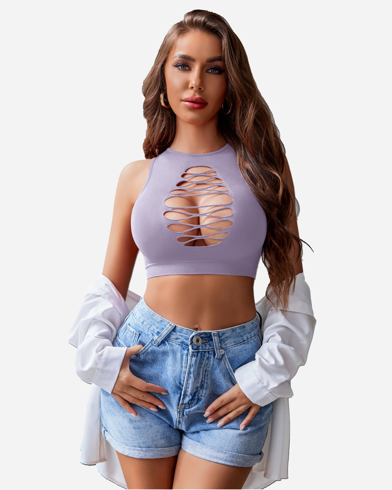 Fishnet Top Cut Out Crop Tank Top