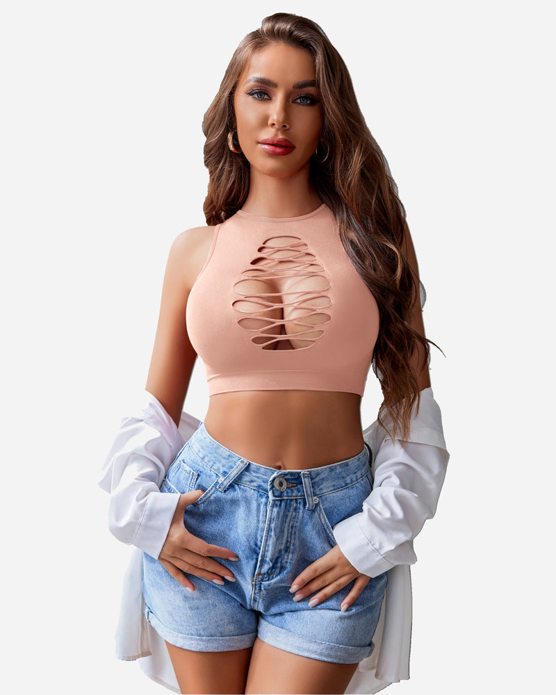 Fishnet Top Cut Out Crop Tank Top