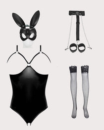 Leather PU Crotchless and Cupless Teddy