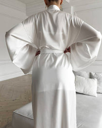 Sexy Comfortable Homewear Lace-trimmed Silk Camisole Nightgown and Long-sleeved Robe Set