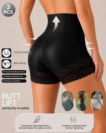 Three-Pack High Waist Tummy Control Lace Trim Briefs
