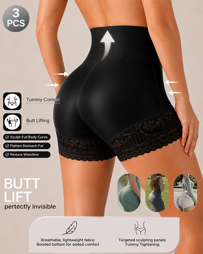 Three-Pack High Waist Tummy Control Lace Trim Briefs