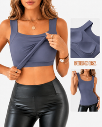 High Strechy Seamless U Neck Built-in Bra Tank Tops