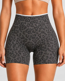 High Elasticity Seamless Tummy Control Leopard Yoga Shorts