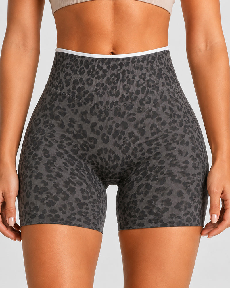 High Elasticity Seamless Tummy Control Leopard Yoga Shorts