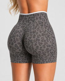 High Elasticity Seamless Tummy Control Leopard Yoga Shorts