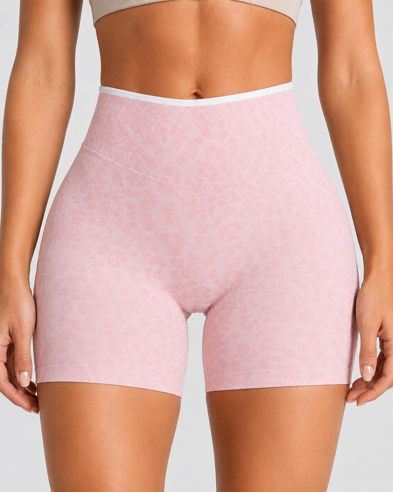 High Elasticity Seamless Tummy Control Leopard Yoga Shorts