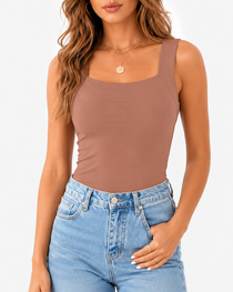 High Strechy Seamless U Neck Built-in Bra Tank Tops