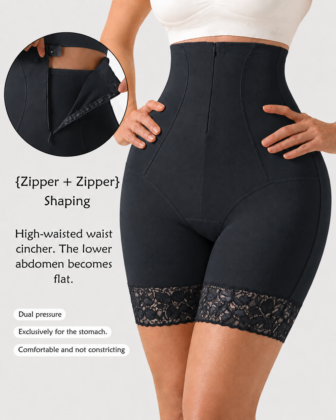 High Waist Tummy Control Zipper Hip-lifting Shaping Shorts