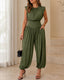 Casual Sleeveless Cinched Waist Side High Slit Overalls