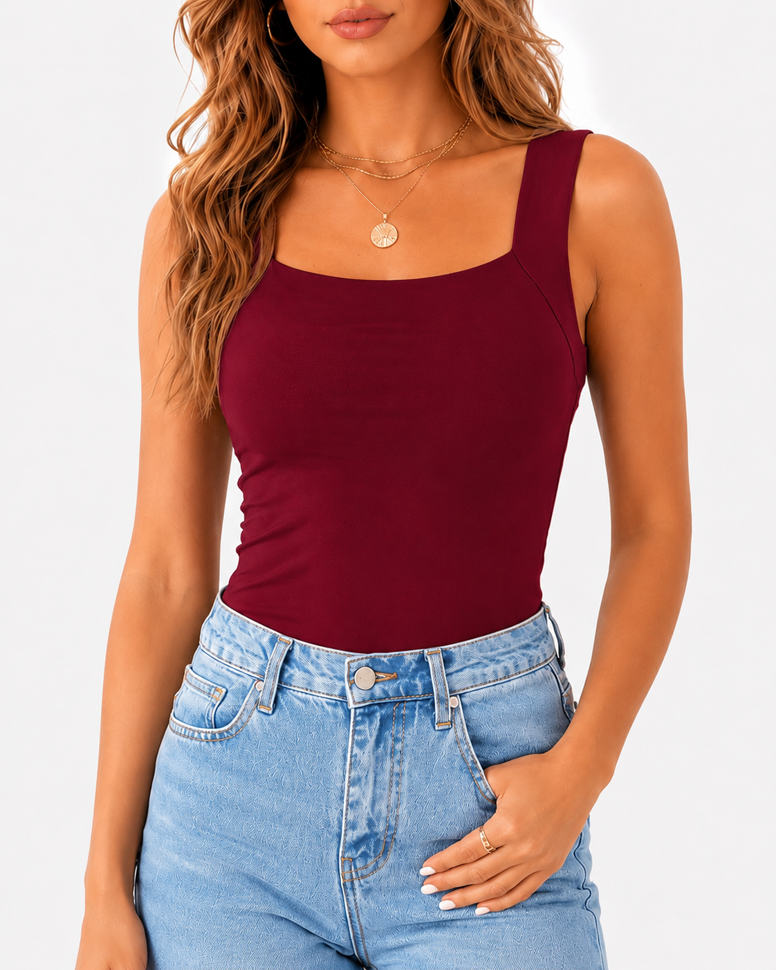 High Strechy Seamless U Neck Built-in Bra Tank Tops