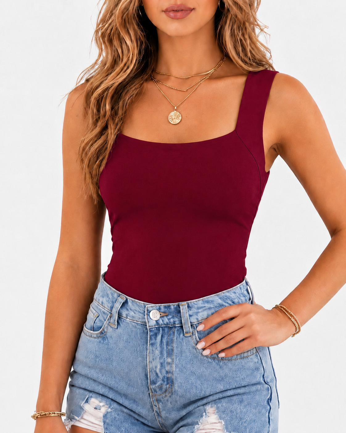 High Strechy Seamless U Neck Built-in Bra Tank Tops