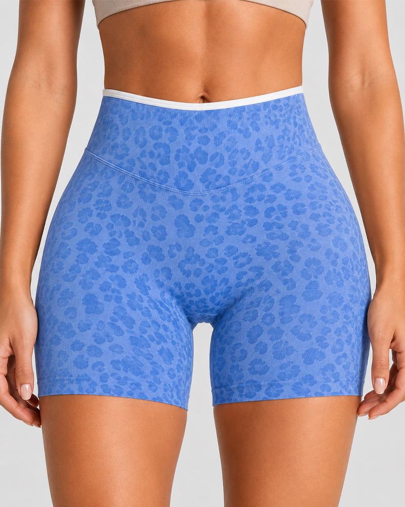 High Elasticity Seamless Tummy Control Leopard Yoga Shorts