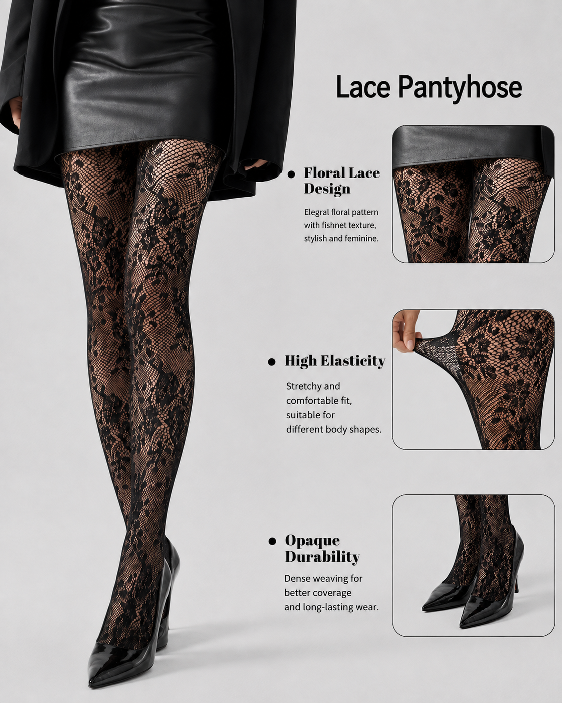 3-Pack High Stretch Fishnet Floral Lace Stockings