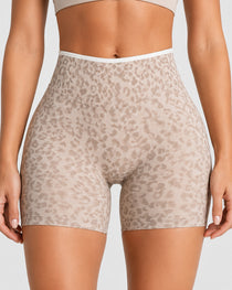 High Elasticity Seamless Tummy Control Leopard Yoga Shorts