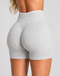 High Elasticity Seamless Tummy Control Leopard Yoga Shorts